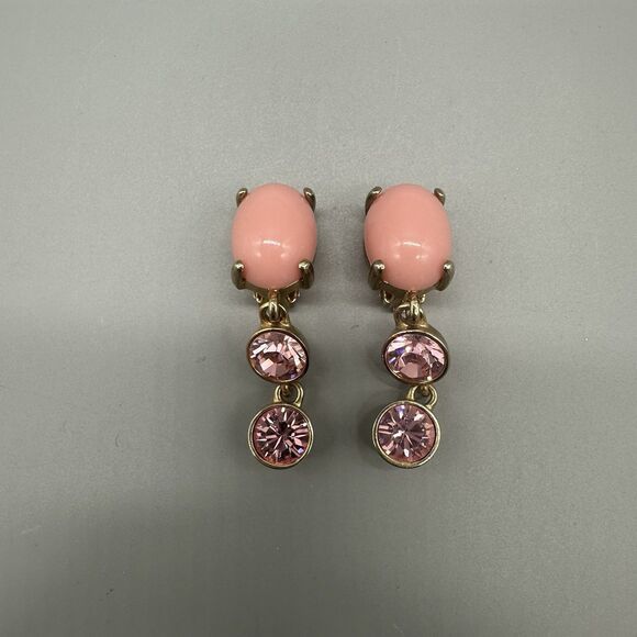 Vintage Faux Coral Glass Designer Runway Earrings Clips - Picture 1 of 7